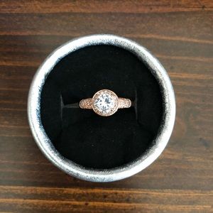 Stainless Steel Rose Gold Halo Ring, Size 7